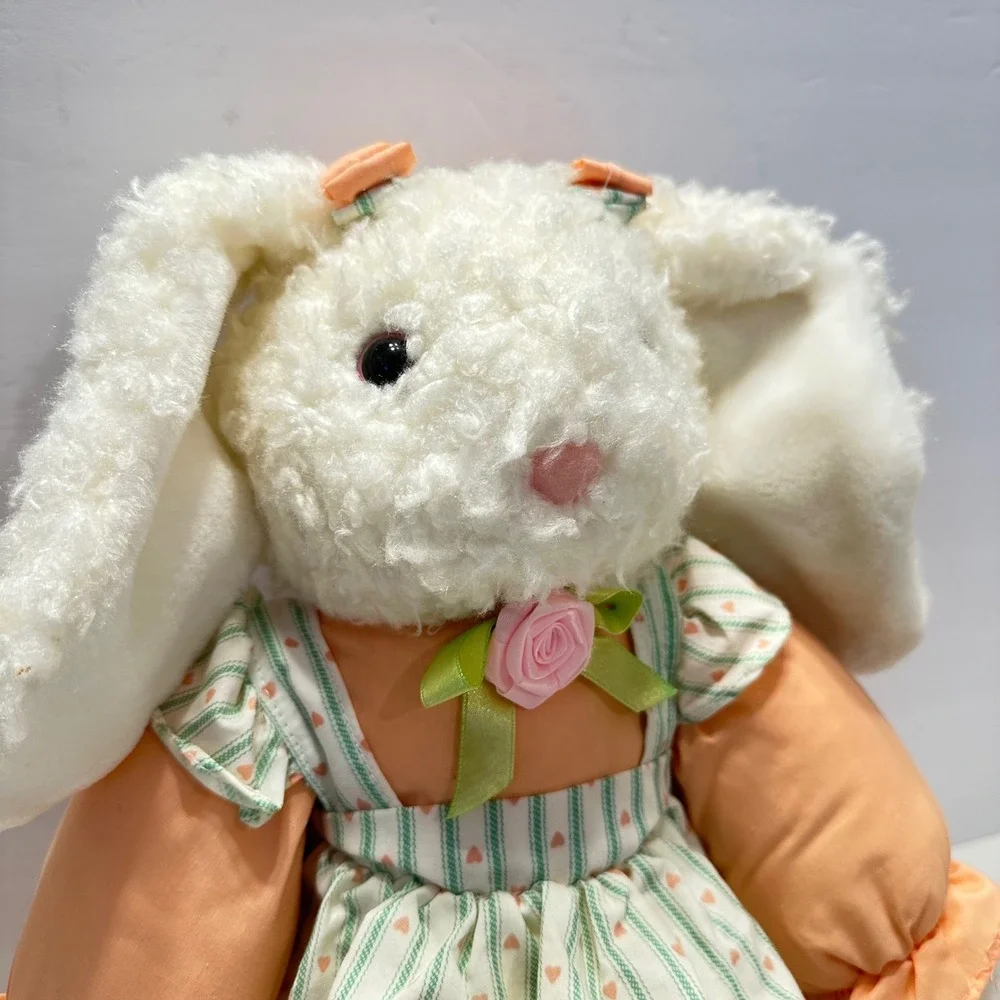 Vintage‎ 1995 Fordlet International Plush Bunny Rabbit Peach Striped Dress 18 in